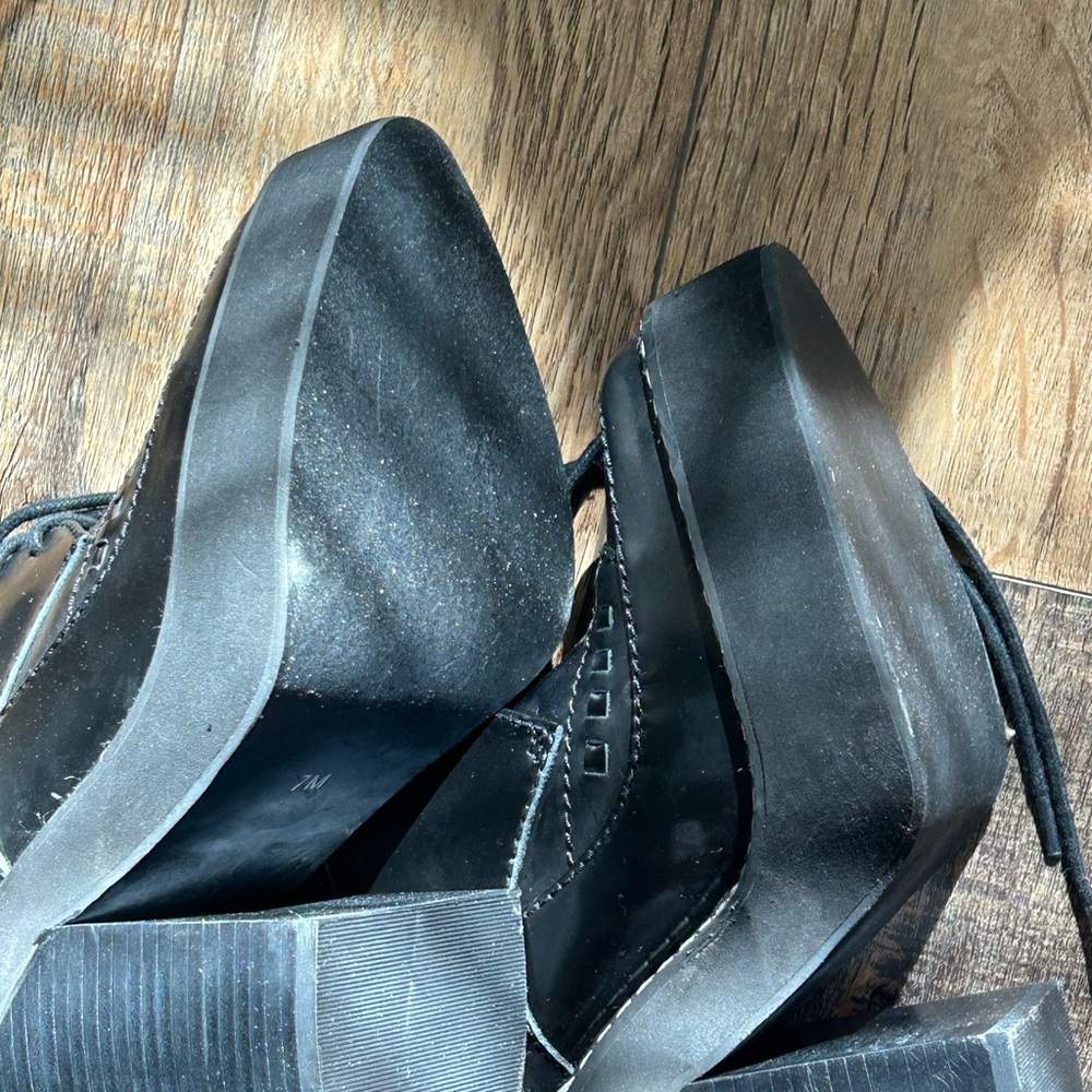 Jeffrey Campbell Black Leather Platform Lace-Up Heels - Picture 3 of 5
